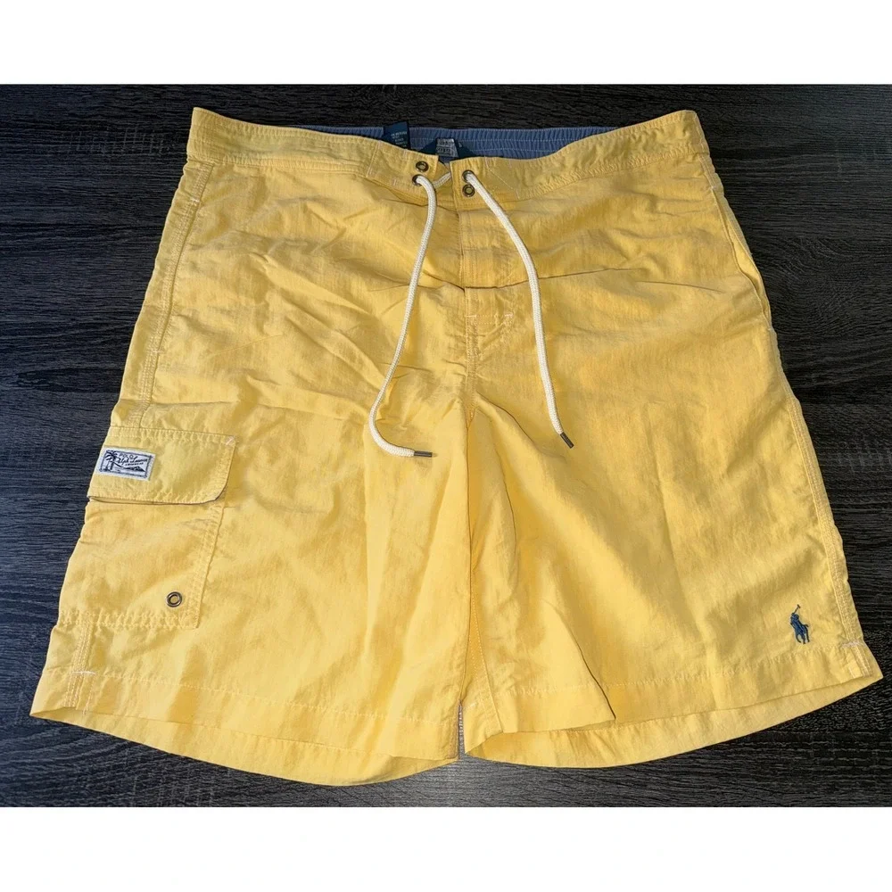 Polo Ralph Lauren Mens Yellow Swim Trunks Board Shorts Cargo Pocket Medium M